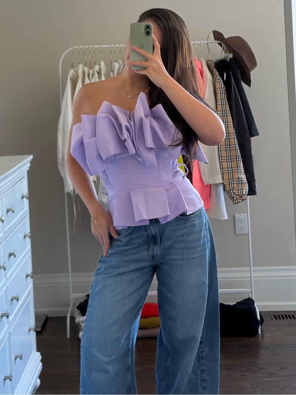 Lavender Ruffle One-Shoulder Crop Top - Picture 4 of 7